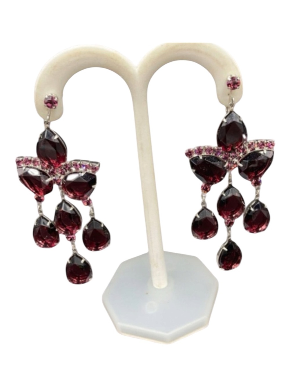 Huge Vintage Purple Glass Rhinestone Chandelier Earrings